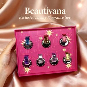 Luxury Capsule Perfume Gift Set – 8 Piece Mini Fragrance Collection in Premium Pink Box | Beautivana Exclusive held by hand