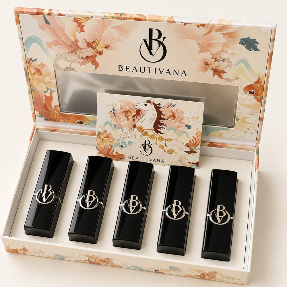 Luxury 5-Piece Lipstick Gift Set with Decorative Box – Cream Matte Lipsticks
