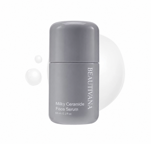 Beautivana ceramide face serum in a gray bottle with white background, 2.2 fl oz, nourishing and hydrating formula.