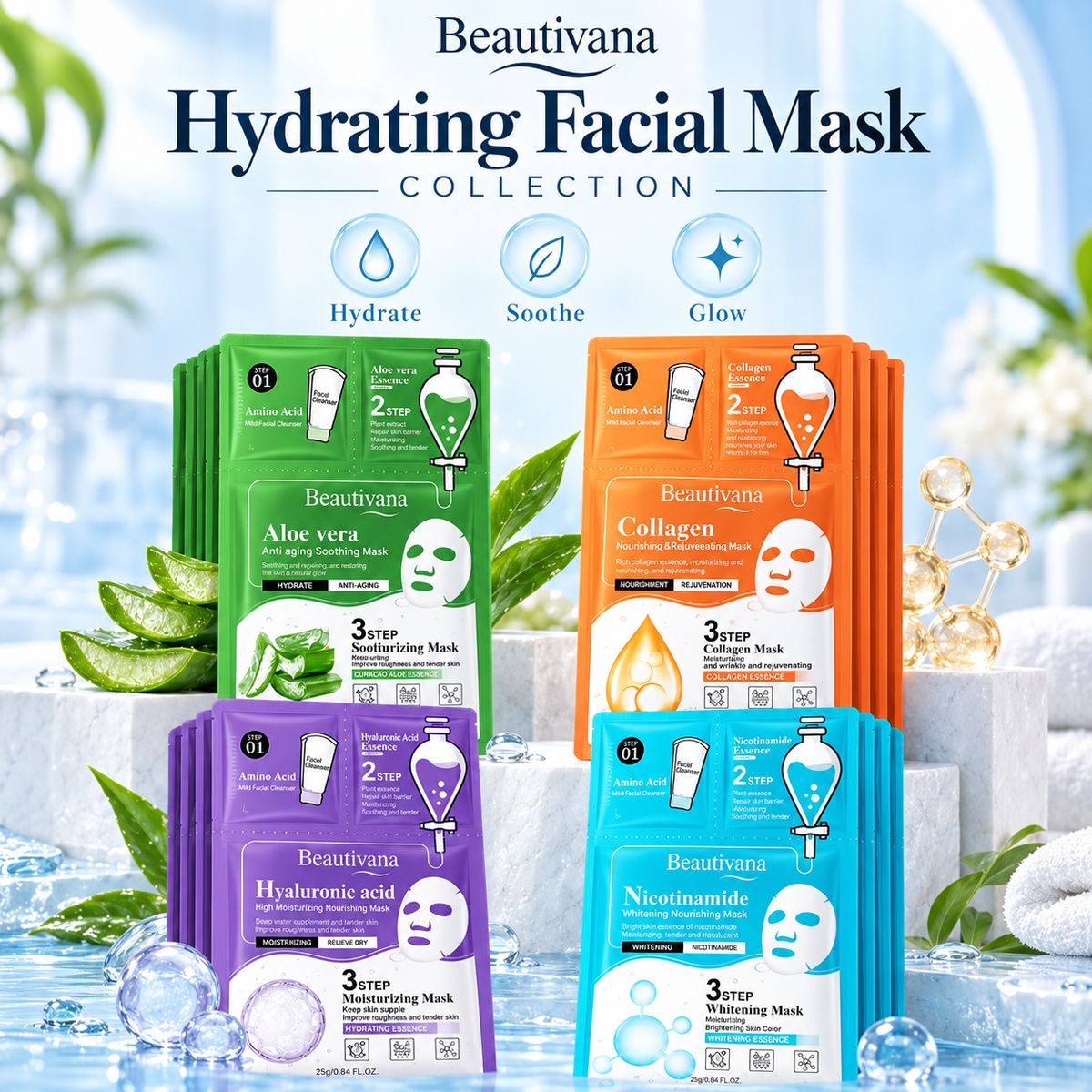 Beautivana 4-Piece Hydrating Facial Mask Set product image