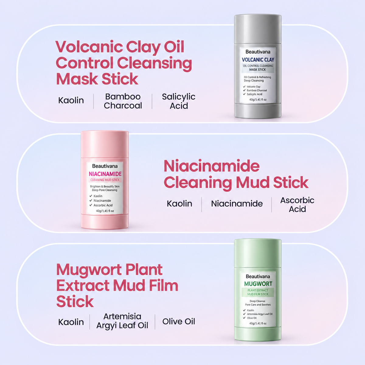 Beautivana 3-Piece Mud Mask Stick Set product image