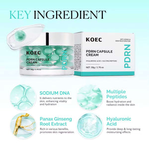 KOEC PDRN capsule cream hydrating gel moisturizer key ingredients: Sodium DNA, peptides, Panax Ginseng, Hyaluronic Acid