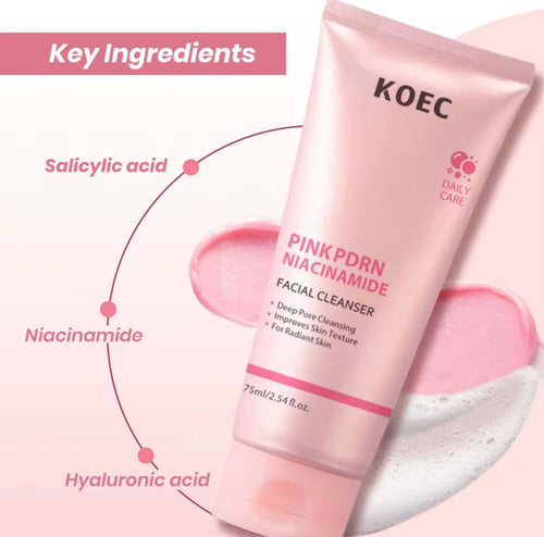 KOEC Pink PDRN Niacinamide Facial Cleanser 75ml - gentle morning cleanser, Salicylic acid, Niacinamide, Hyaluronic acid.