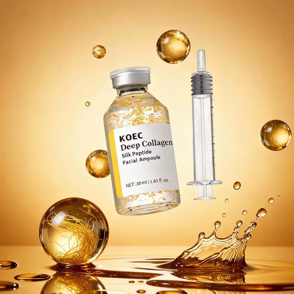 KOEC Collagen Silk Peptide Facial Ampoule 30ml vial with syringe applicator for deep hydration and anti-aging skincare