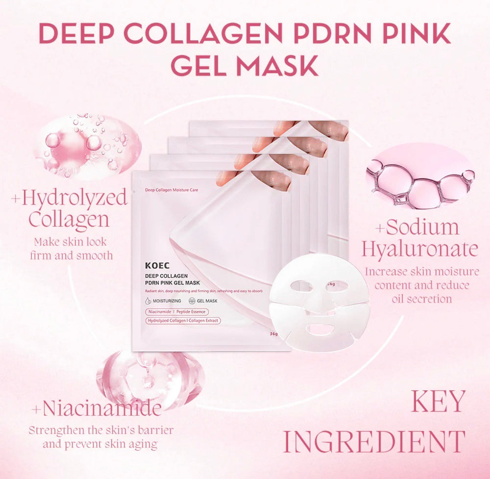 KOEC Deep Collagen PDRN Pink Gel Mask – 4‑Pack / Jelly Sheet Mask for Deep Hydration & Firmness