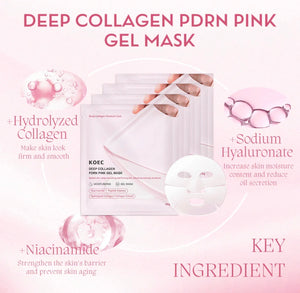 KOEC Deep Collagen PDRN Pink Gel Mask – 4‑Pack / Jelly Sheet Mask for Deep Hydration & Firmness