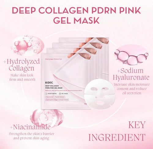 KOEC Deep Collagen PDRN Pink Gel Mask – 4‑Pack / Jelly Sheet Mask for Deep Hydration & Firmness