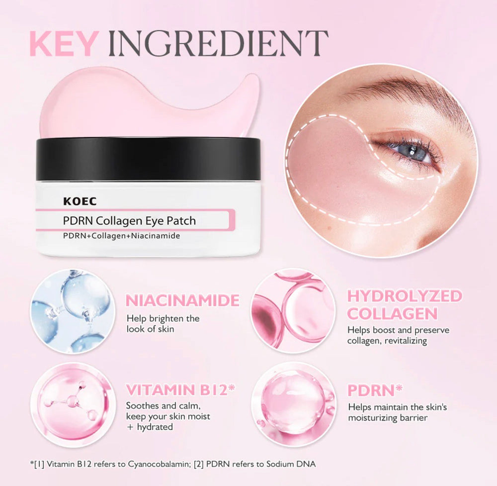 KOEC PDRN Collagen Eye Patch – 60 Hydrogel Patches for Under‑Eye Depuffing, Brightening & Fine‑Line Care