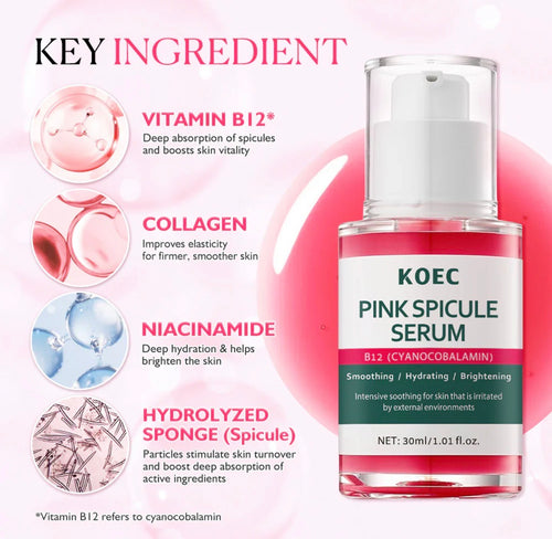 KOEC Pink Spicule Serum B12 – Vitamin B12 Facial Treatment for Dark Circles, Fine Lines & Puffiness (1.01 fl oz)