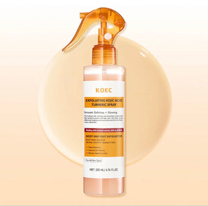 KOEC Exfoliating Kojic Acid Turmeric Spray – Body & Face Spray with AHA + BHA for Glowing, Smooth Skin