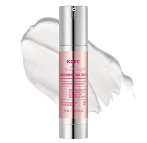 "KOEC Cica Collagen Microneedling Serum in a clear glass bottle with a silver pump, set against a white background."