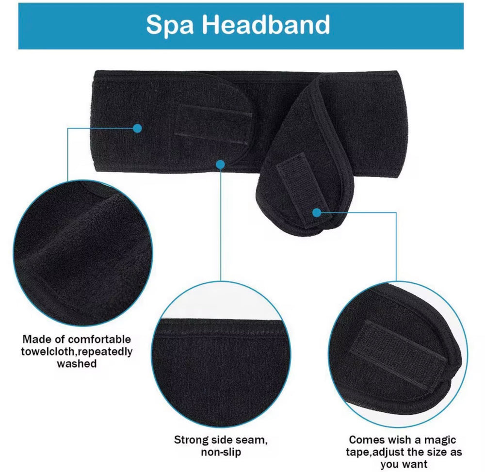 Beautivana Microfiber Skincare Headbands in black, perfect for securing hair during skincare routines.