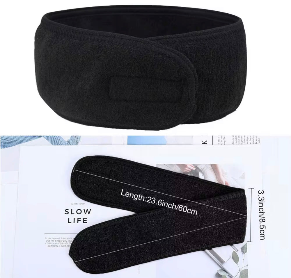 Beautivana Microfiber Skincare Headbands in black, adjustable for secure hair management during skincare.