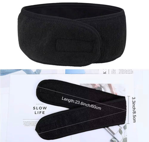 Beautivana Microfiber Skincare Headbands in black, adjustable for secure hair management during skincare.