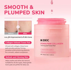 KOEC PDRN Pink Collagen Toning Gel Toner Pads – 70 Pads / 100 mL for Radiance & Clarity