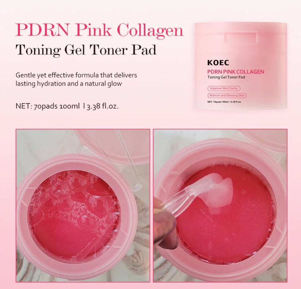 KOEC PDRN Pink Collagen Toning Gel Toner Pads – 70 Pads / 100 mL for Radiance & Clarity