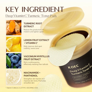 KOEC Deep Vitamin C Turmeric Toner Pads – Brightening & Dark Spot Correcting Skincare (70 Pads)