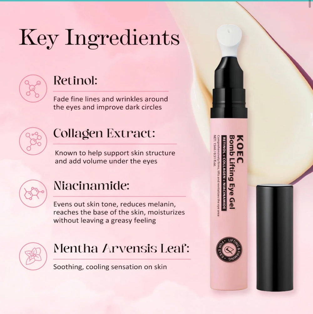 KOEC Bomb Lifting Eye Gel with Retinol, Collagen & Niacinamide – Firming & Brightening Under Eye Care