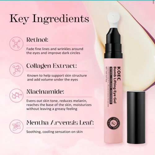 KOEC Bomb Lifting Eye Gel with Retinol, Collagen & Niacinamide – Firming & Brightening Under Eye Care
