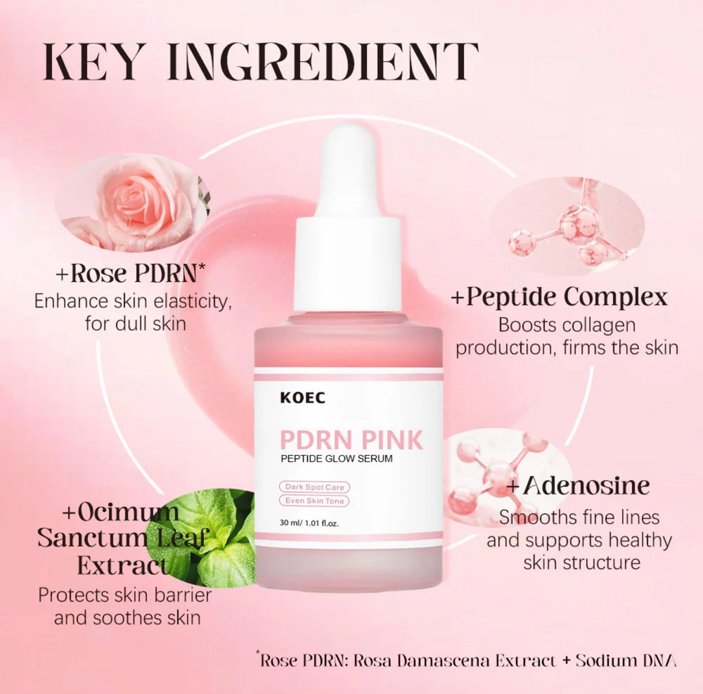 KOEC PDRN Pink Peptide Glow Serum – Brighten, Hydrate & Even Skin Tone | 30ml