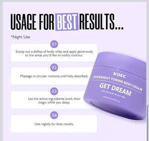Usage guide for KOEC overnight firming body cream – 4 steps for best night results to firm and tighten skin