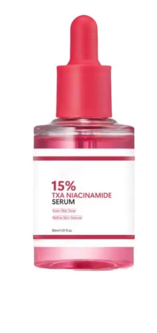 15% TXA Niacinamide Serum from the glow and lift skincare bundle to even skin tone and refine texture