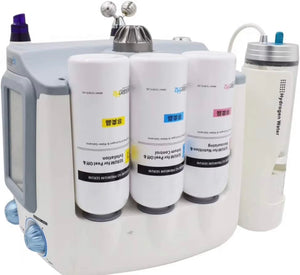 Side view with skincare solution bottles