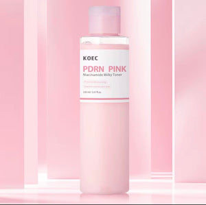 KOEC PDRN pink milky toner glass skin niacinamide formula for deep hydration and radiant glow 150ml bottle