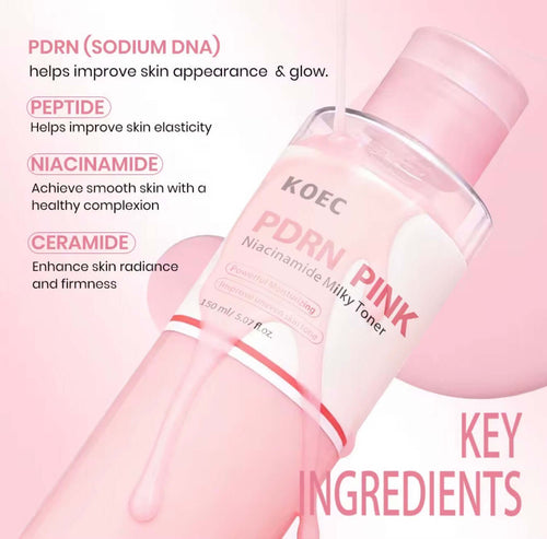 PDRN pink milky toner glass skin key ingredients – KOEC niacinamide ceramide peptide hydrating glow toner
