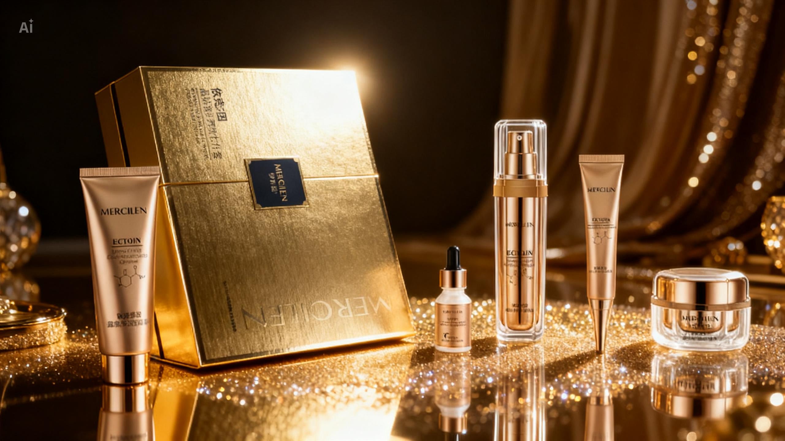 Mercilen Premium Diamond Gold Korean Skin Care Beauty Set, Luxury Skincare Collection with Vitamin C Essence Hydrating Anti-Aging Serum for Face Beauty Skin Care Set