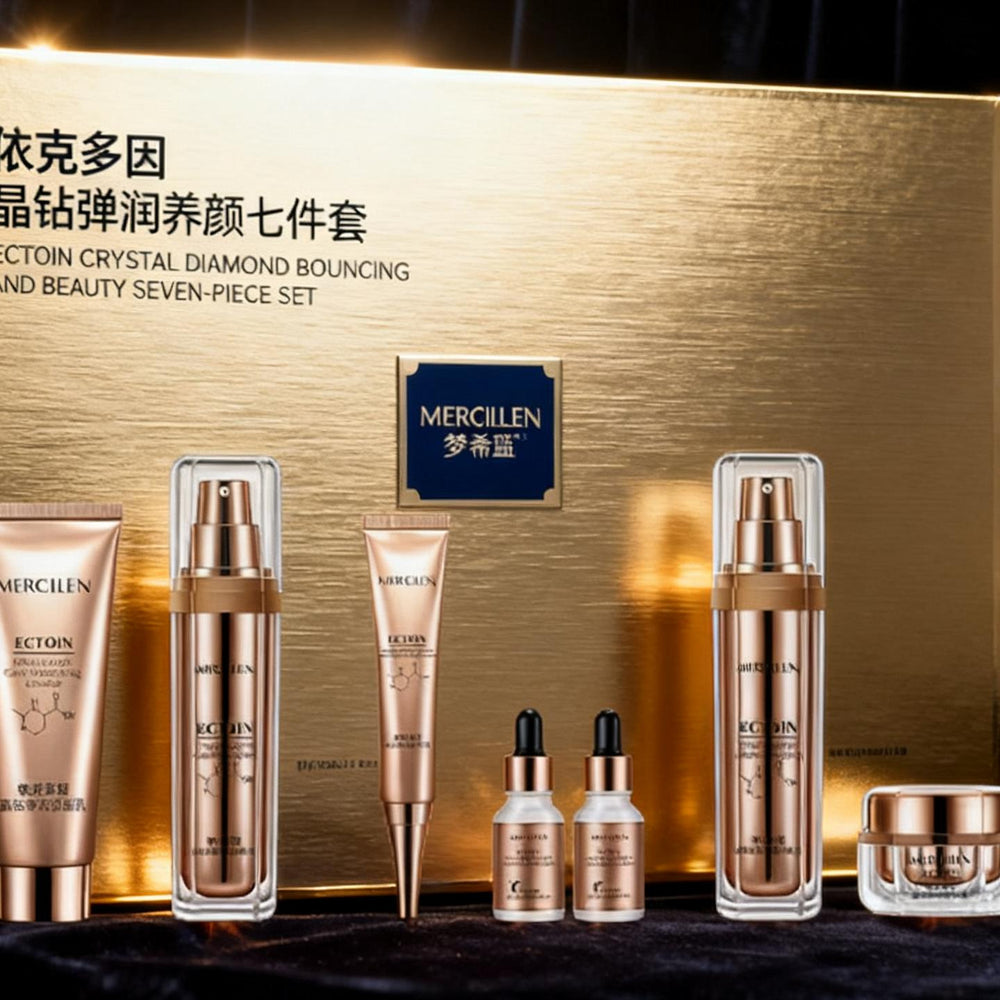 Mercilen Premium Diamond Gold Korean Skin Care Beauty Set, Luxury Skincare Collection with Vitamin C Essence Hydrating Anti-Aging Serum for Face Beauty Skin Care Set