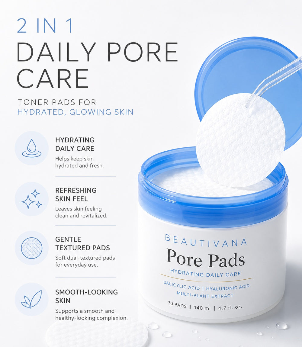 Beautivana Pore Pads product image showing hydrating toner pads for smooth, refreshed, and glowing skin.