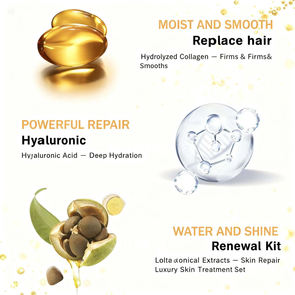 24K gold collagen repair treatment kit with hyaluronic acid, botanical extracts for deep hydration & skin renewal