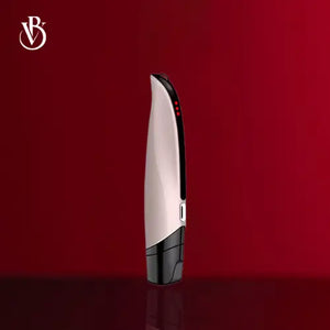 "White and black Beautivana Pulse Eye Care Device with LED lights, slim design, on a red background."