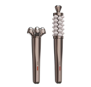 Two interchangeable massage roller heads for face and body