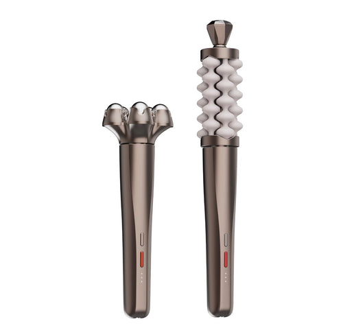Two interchangeable massage roller heads for face and body