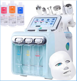 Beautivana 7-in-1 hydro microdermabrasion facial care machine with solution bottles and LED mask
