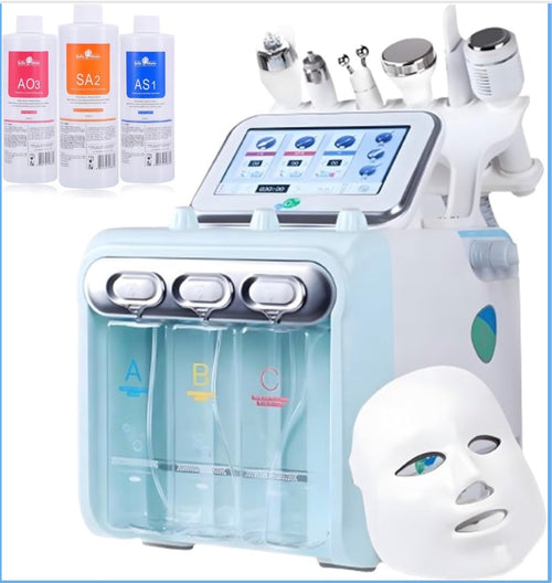 Beautivana 7-in-1 hydro microdermabrasion facial care machine with solution bottles and LED mask