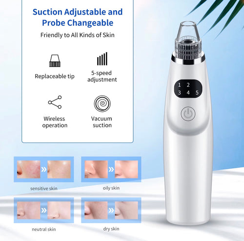 Beautivana pore vacuum replaceable tips five speed adjustment and cordless operation
