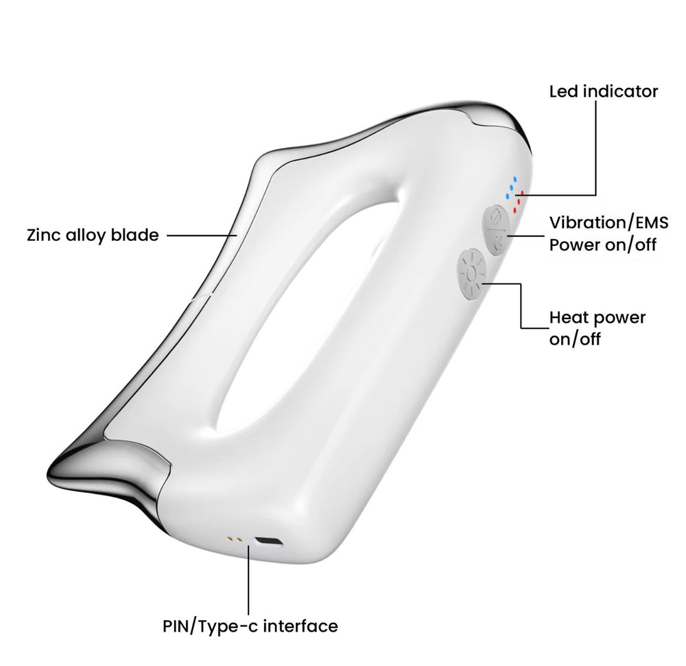 Heated EMS vibration massage tool controls LED indicator and Type-C charging port