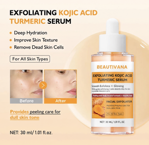 Beautivana Exfoliating Kojic Acid Turmeric Serum benefits and before after