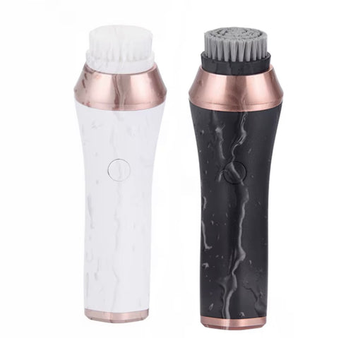 Water-resistant facial cleansing brush in black and white