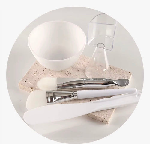 Facial mask mixing kit with bowl measuring scoop brushes and spatulas