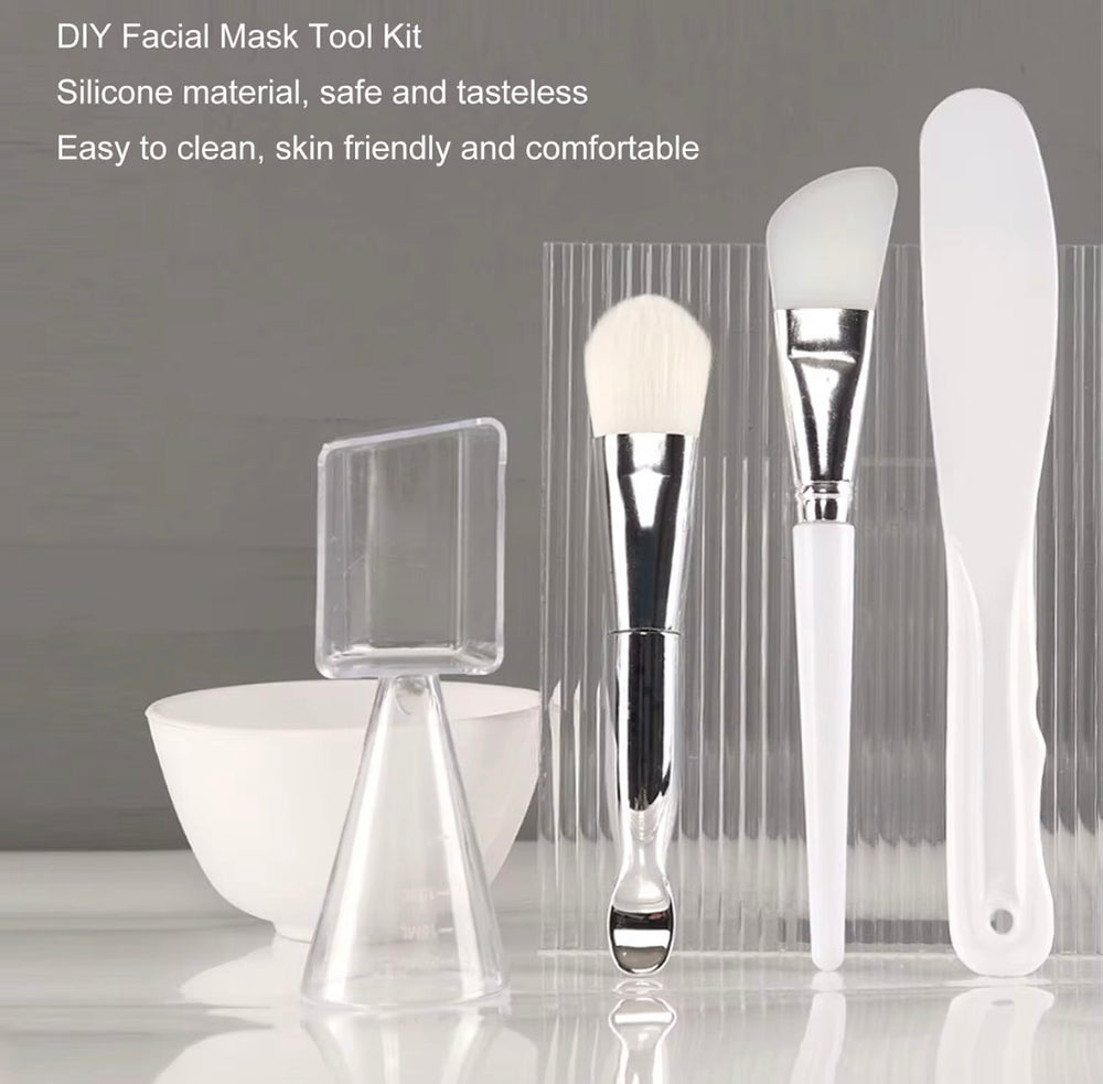 DIY facial mask tool kit with silicone bowl spatula scoop and brushes