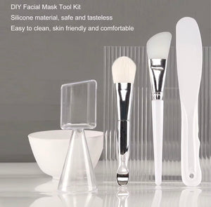 DIY facial mask tool kit with silicone bowl spatula scoop and brushes