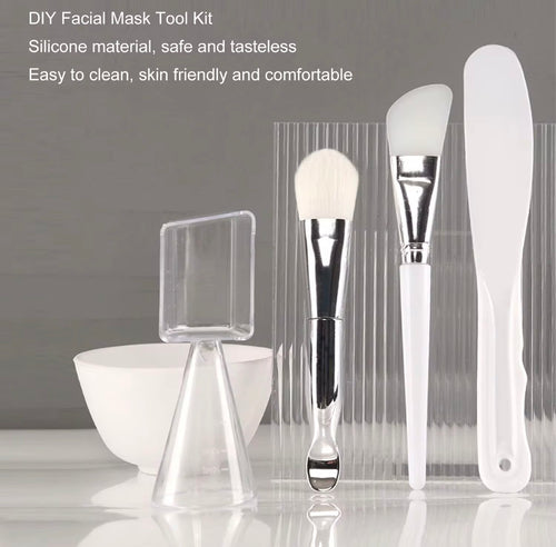 DIY facial mask tool kit with silicone bowl spatula scoop and brushes