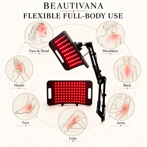 Beautivana adjustable LED light panel positioning guide for multiple body areas