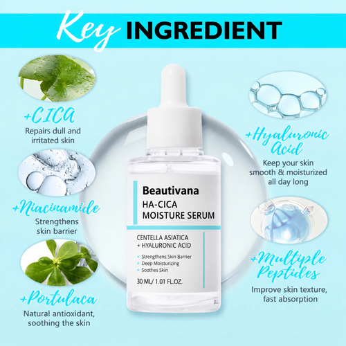 Beautivana HA-Cica Moisture Serum featured ingredients