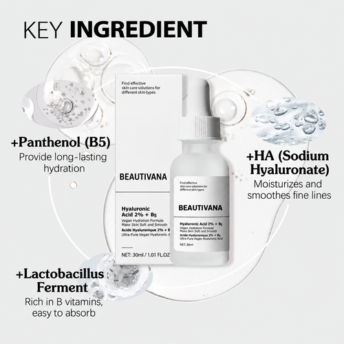 Beautivana Hyaluronic Acid 2% and B5 Serum featured ingredients