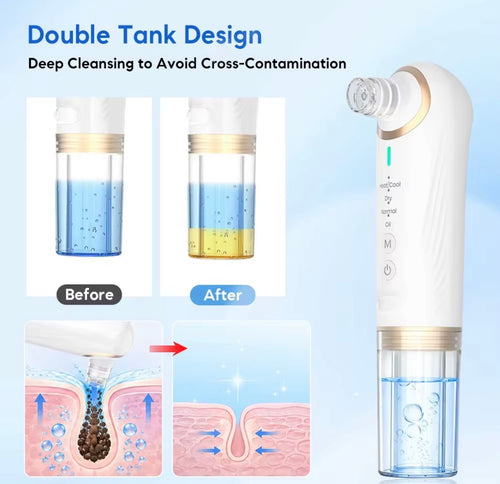 Hot and cold hydro vacuum pore cleanser double tank design